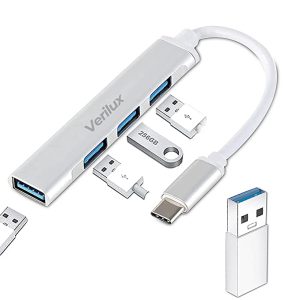 Verilux® USB C Hub, 4-Port USB Hub 3.0 with USB OTG, High Speed Aluminum Type C Hub Compatible for PC, MacBook, Mac Pro, Mac Mini, iMac, Surface Pro, XPS, PC, Flash Drive