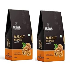 SETHJI 250 GM Premium Fresh and Delicious two piece (half) Walnut Kernels/Walnuts without Shell/Akhrot Giri, Healthy & Delightful, Ingredient for Recipes, Vaccum Pack (Pack of 2 – 0.5kg(250gm each) source california , no bitter taste guranteed