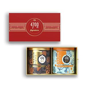 4700BC Protein Pops, Festive Gift Box, 325g, (2 Tins: 1 Tuxedo Chocolate and 1 Himalayan Salt Caramel), Red