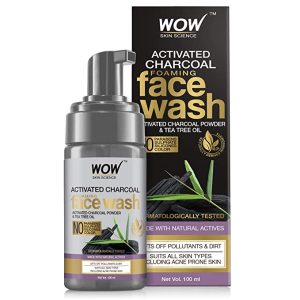 WOW Skin Science Activated Charcoal Foaming Face Wash – with Activated Charcoal Powder & Tea Tree Oil – Helps Lift Off Pollutants & Dirt – No Parabens, Sulphate, Silicones & Color – 100mL