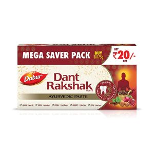 Dabur Dant Rakshak Ayurvedic Paste – With Goodness Of 32 Ayurvedic Herbs For Germ Kill & Longevity Of Teeth & Gums – 175g (Pack of 3)