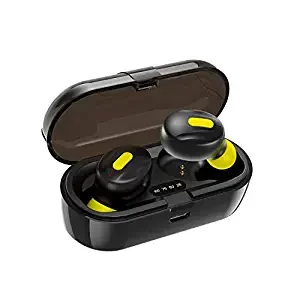 WeCool Moonwalk Mini Earbuds with Magnetic Charging Case, 30 Hours Playtime, IPX5, Bluetooth Earbuds with Digital Battery Indicator for Crisp Sound, True Wireless Earbuds with Clear Calling (Black and Yellow)