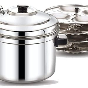 BMS Lifestyle Stainless Steel Idli Pot – 4 Plate with 4 Cavity Each (Total – 16 Idlies) Idli Maker (Stainless Steel, LPG Compatible & Induction Friendly Idli Maker)