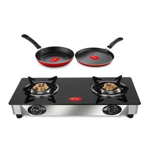 Pigeon 2 Burner Gas Stove+ Tawa + Nonstick Fry Pan