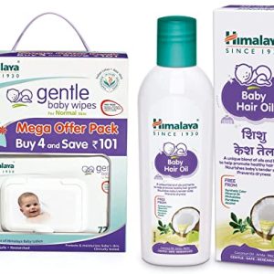 Himalaya Gentle Baby Wipes Mega Offer Pack (4N x 72’s) Save Rs.101/- & Baby Hair Oil 200 ml(1 Count)