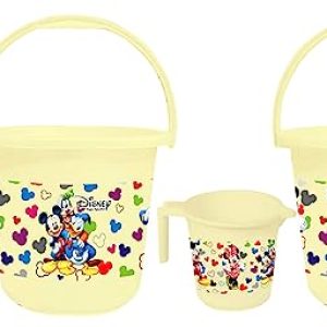 Mickey Print 4 Pieces Bathroom Bucket with Mug Set