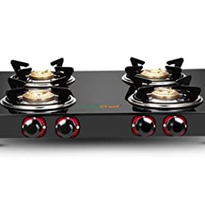 GREENCHEF Elon Glass cook top 4 Burner Gas stove(Manual Ignition)
