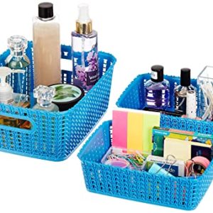 Solimo Plastic 3 Piece Storage Basket Set, Blue