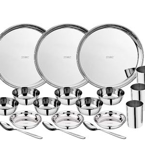 Steel Thali Bhojan Set of 18 Dinner Plate