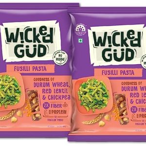 WickedGud 2X Fiber Fusilli Pasta Healthy Diet Pasta – 400gm x 2