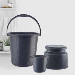 Cello Petal Bathroom Set Of 3, Dark Grey